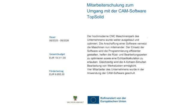 Förderung Mitarbeiterschulung TopSolid -Mechanische Metallbearbeitung Schönebeck Mierwald